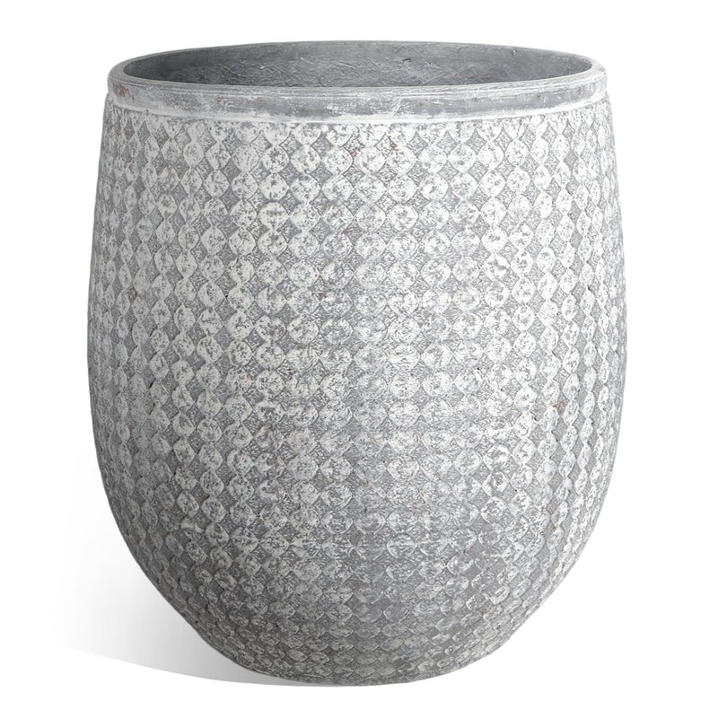 Worth 14.5" Round Planter, Lightweight Magnesium Oxide Cement Plant Pot, Raised Pattern Concrete Look with Drainage Hole for Indoor/Outdoor Use, Grey - Image 1