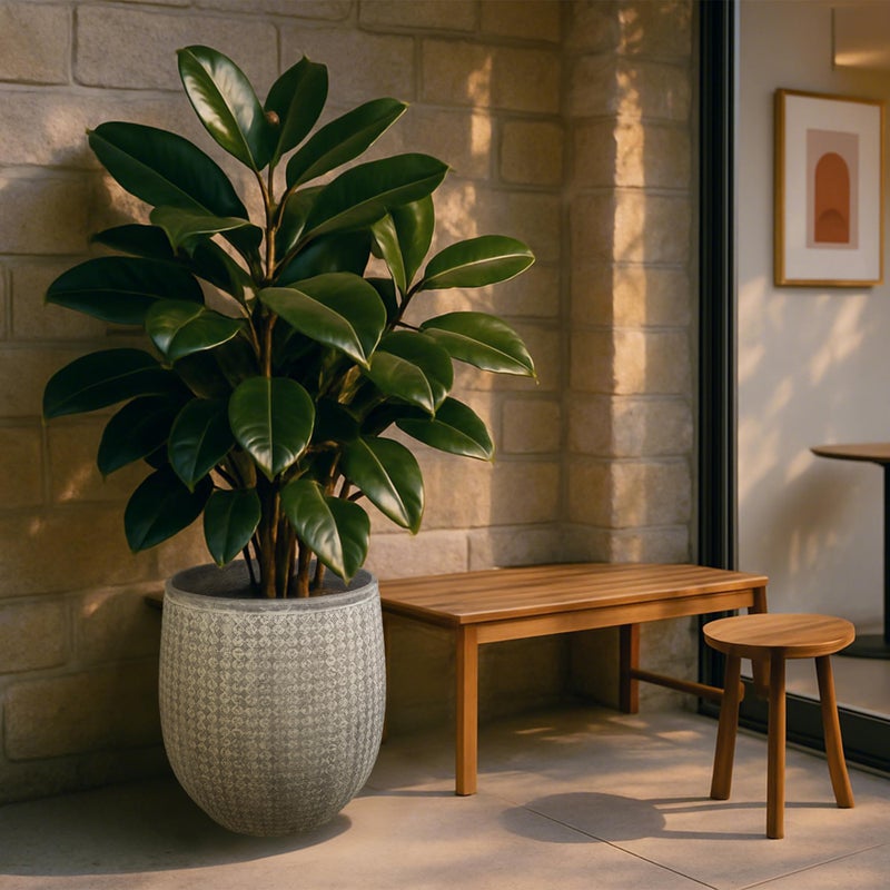 Worth 14.5" Round Planter, Lightweight Magnesium Oxide Cement Plant Pot, Raised Pattern Concrete Look with Drainage Hole for Indoor/Outdoor Use, Grey - Image 2