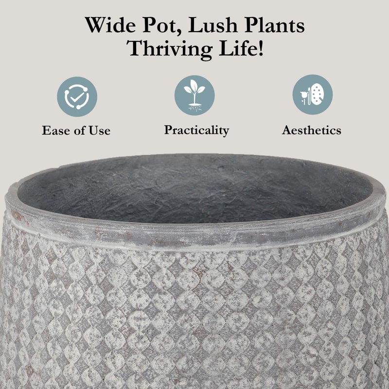 Worth 14.5" Round Planter, Lightweight Magnesium Oxide Cement Plant Pot, Raised Pattern Concrete Look with Drainage Hole for Indoor/Outdoor Use, Grey - Image 3
