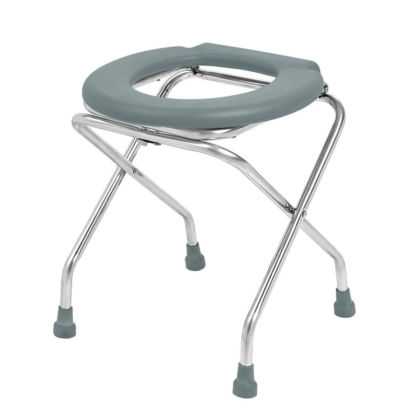 NEOSAFE Stainless Steel Premium Folding Shower Bathing Room Commode Stool Indian Toilet Seat For Elderly Disabled man And Pregant Women Support Safe Chair Anti-Slip (Grey) - Image 1
