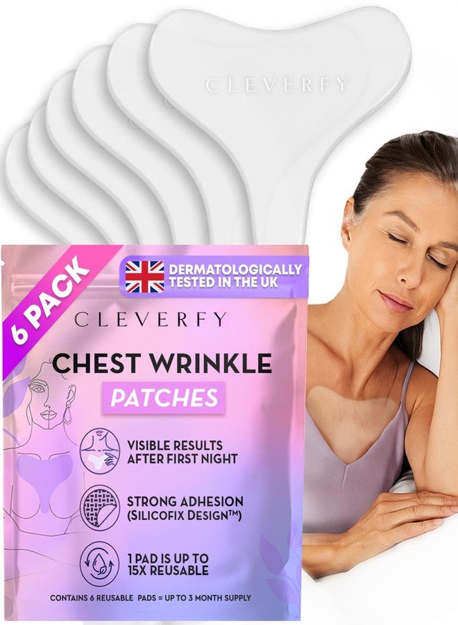 CLEVERFY Silicone Chest Wrinkle Patches for Side Sleeping – Reusable Décolleté Anti-Wrinkle Chest Pads for Overnight Line Prevention (6 Pack, T-Shape - Image 1