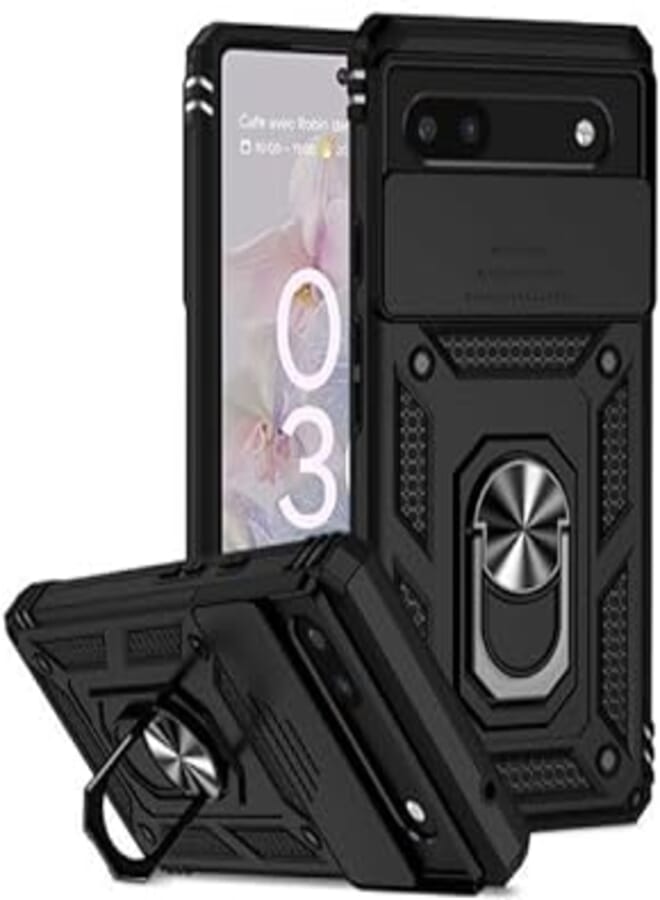 Google Pixel 6 Pro Case, Heavy Duty Protective Case With Ring Kickstand And Sliding Camera Cover For Google Pixel 6 Pro - black 