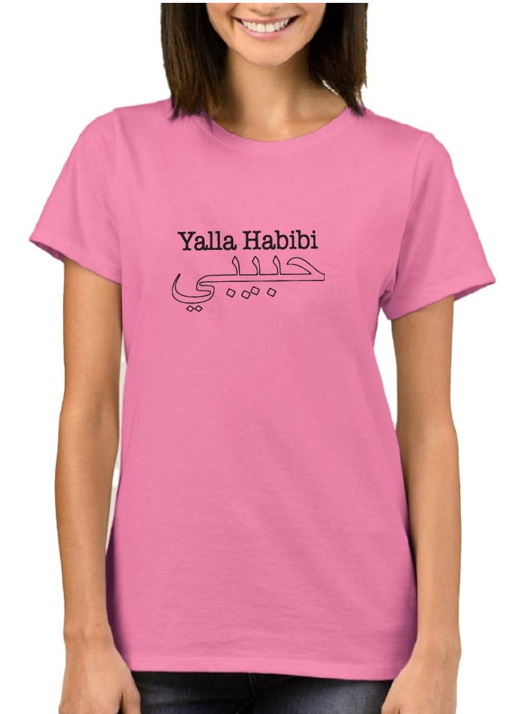 PRINTSHOP4ME Women's Habibi Dubai Cotton T-Shirt - Habibi come to Dubai T-Shirt for Women's - Round Neck Short Sleeve Habibi Women's T-Shirt - Habibi Dubai Themed  - Image 1