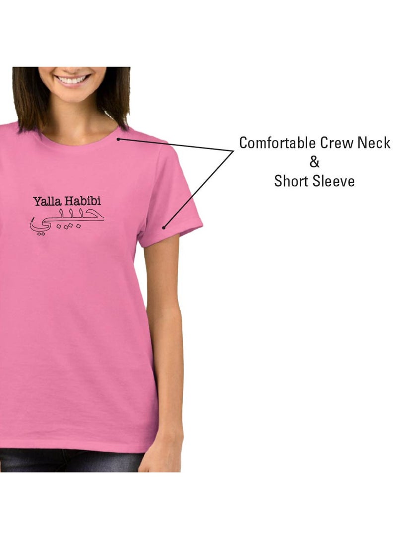 PRINTSHOP4ME Women's Habibi Dubai Cotton T-Shirt - Habibi come to Dubai T-Shirt for Women's - Round Neck Short Sleeve Habibi Women's T-Shirt - Habibi Dubai Themed  - Image 5