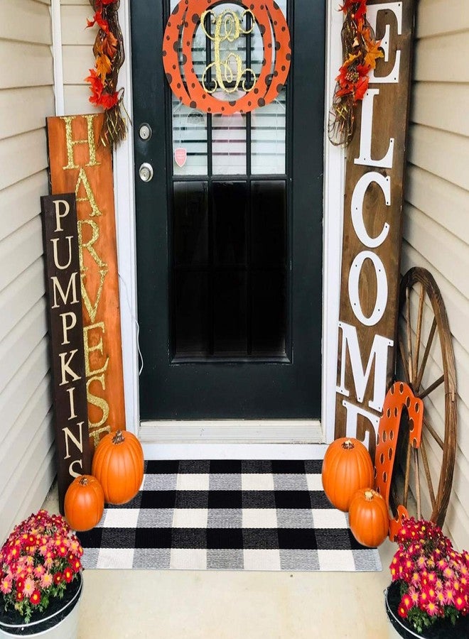 USTIDE Buffalo Check Rug 2x3 Black and White Buffalo Plaid Doormat Washable Woven Cotton Welcome Mat Layered Door Mat for Kitchen Bathroom Outdoor Porch - Image 2