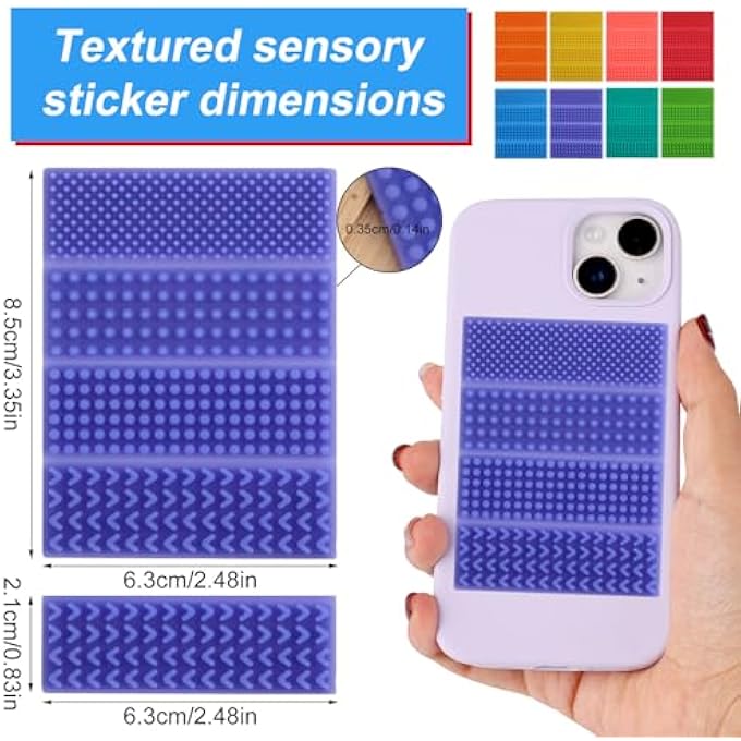 Sinbana 8pcs Textured Sensory Stickers, 8 Colors Self-Adhesive Silicone Fidget Strips Travel and Office Desk Sensory Calm Strips for Kids Adults - Image 2