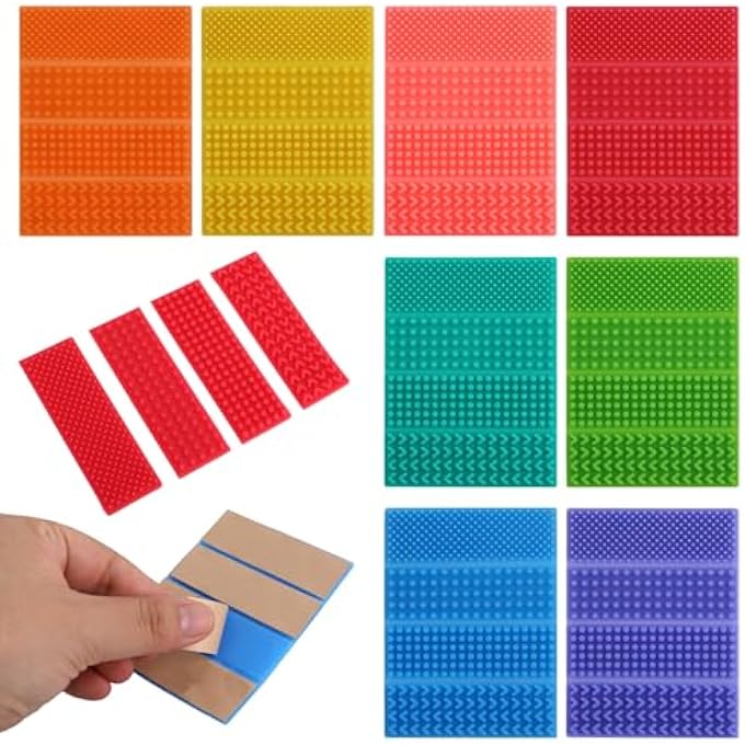 Sinbana 8pcs Textured Sensory Stickers, 8 Colors Self-Adhesive Silicone Fidget Strips Travel and Office Desk Sensory Calm Strips for Kids Adults - Image 1
