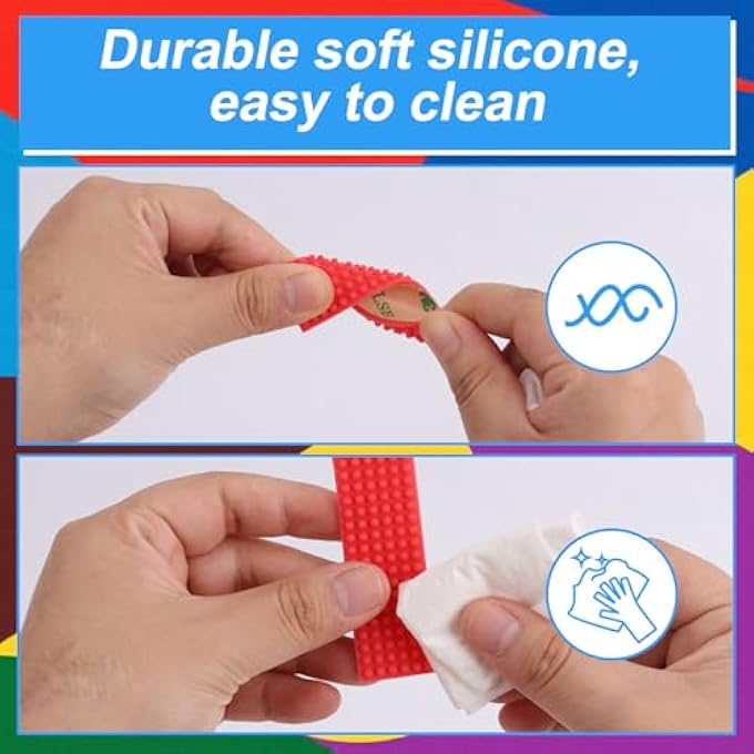 Sinbana 8pcs Textured Sensory Stickers, 8 Colors Self-Adhesive Silicone Fidget Strips Travel and Office Desk Sensory Calm Strips for Kids Adults - Image 5