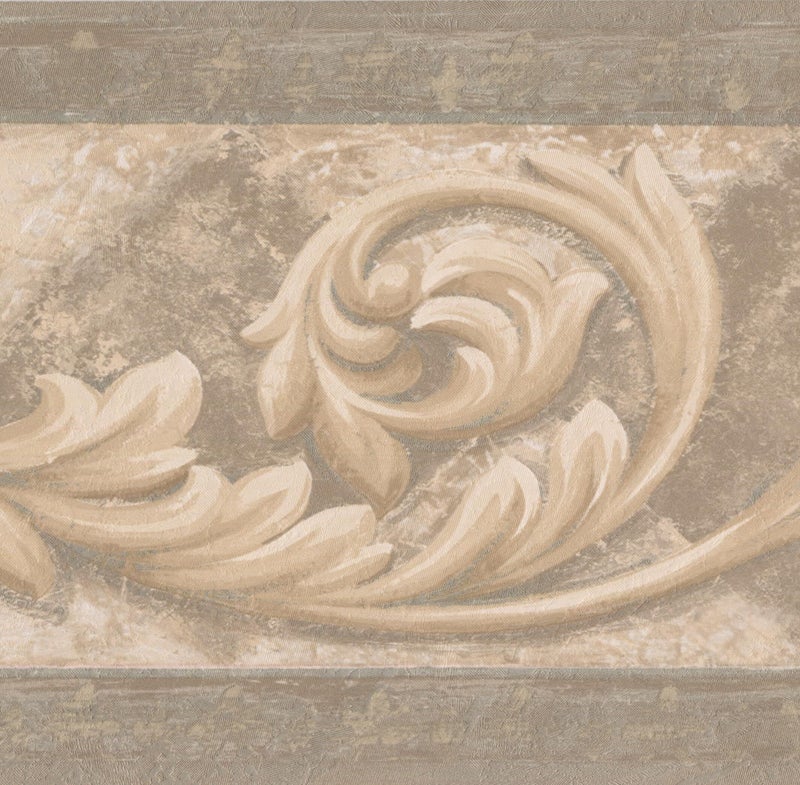 Beige Brown Vine Damask Victorian Wallpaper Border Vintage Design Roll 15 x 7