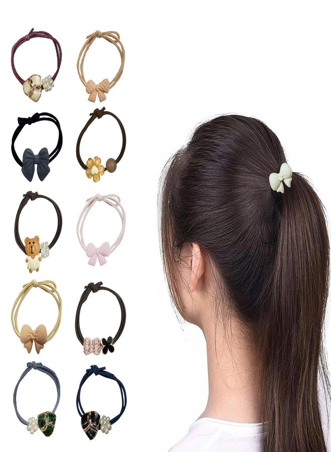 LYKAA 10 Pcs Premium Korean Style Multi-Coloured Rubber Bands with Knots in shades for Girl & Women's and brown Hair Ties High Elastic Hair Rubber Bands Ponytail Holders for Thick Curly Hair Girls - pack of 10 - Image 1