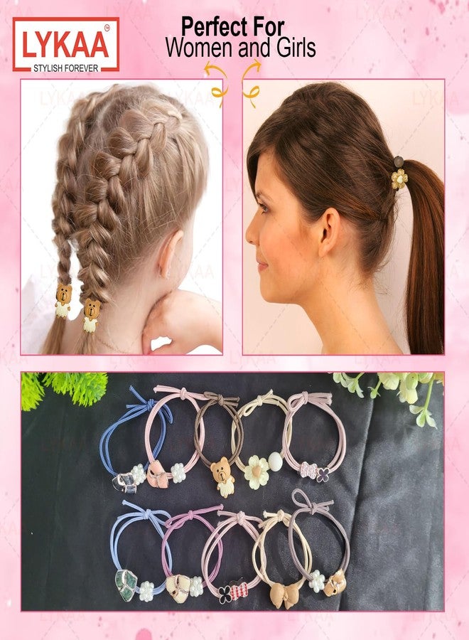 LYKAA 10 Pcs Premium Korean Style Multi-Coloured Rubber Bands with Knots in shades for Girl & Women's and brown Hair Ties High Elastic Hair Rubber Bands Ponytail Holders for Thick Curly Hair Girls - pack of 10 - Image 3