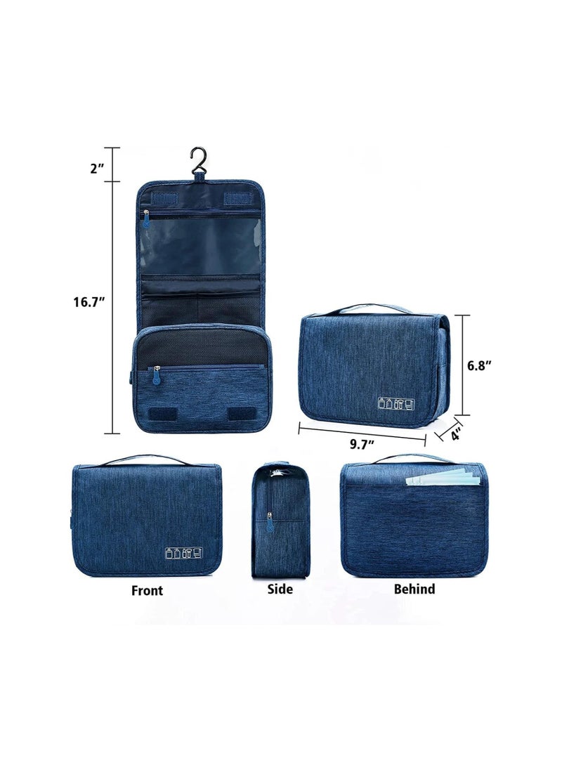 VIO Travel Toiletry Bag Organizer Waterproof Multiple Compartment Hanging Cosmetics Shaving Grooming Storage Bag Multi pocket Portable Makeup Organizer Bag with Hook for Men and Women Blue  - Image 3