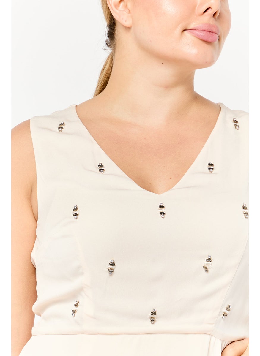 Harmont & Blaine - Women Rhinestone Mini Dress, Cream - Image 1