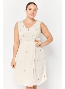 Women Rhinestone Mini Dress, Cream