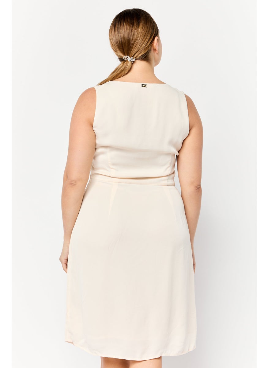Harmont & Blaine - Women Rhinestone Mini Dress, Cream - Image 1