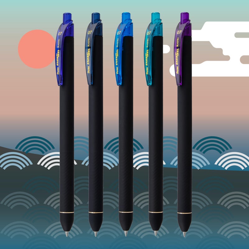 Pentel EnerGel Kuro Shades of the Ocean, Retractable Liquid Gel Pen, Assorted Ink Colors, Pack of 5 (BL437OCNPF5) - Image 2