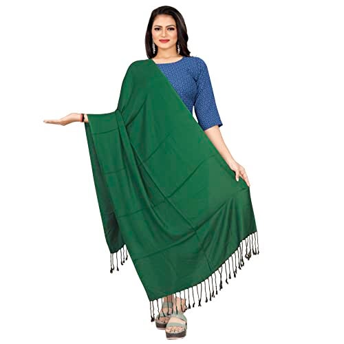 EBADAT Viscose Female Women's Casual Solid Fancy Soft & Skin Friendly Scarf/Stole with Tasal Work Suitable for Every Season (Green) - Image 1