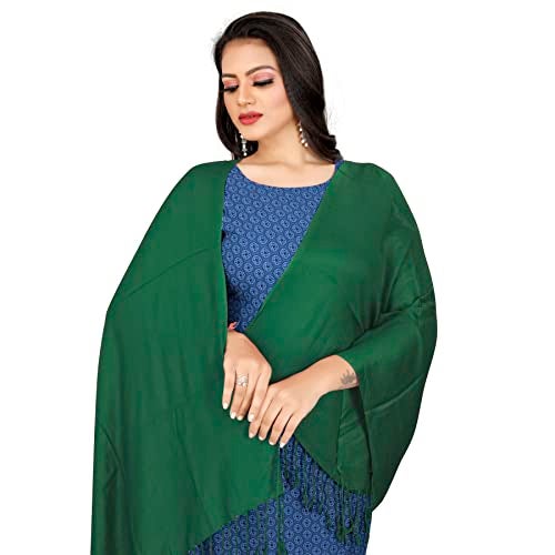 EBADAT Viscose Female Women's Casual Solid Fancy Soft & Skin Friendly Scarf/Stole with Tasal Work Suitable for Every Season (Green) - Image 2