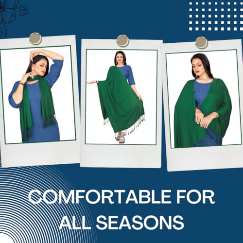 EBADAT Viscose Female Women's Casual Solid Fancy Soft & Skin Friendly Scarf/Stole with Tasal Work Suitable for Every Season (Green) - Image 5