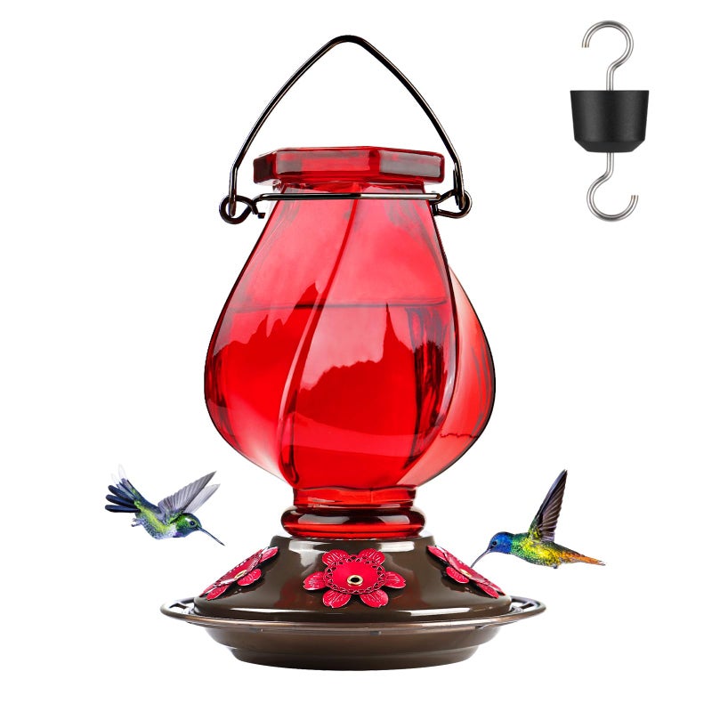 BOLITE Hummingbird Feeder, BOLITE Glass Hummingbird Feeders for Outdoors Hanging, with Ant Moat and Five Feeding Ports, 22 Ounces, Leak Proof, Red, Birthday Gifts for Women Men, Gifts for Mom Dad - Image 1