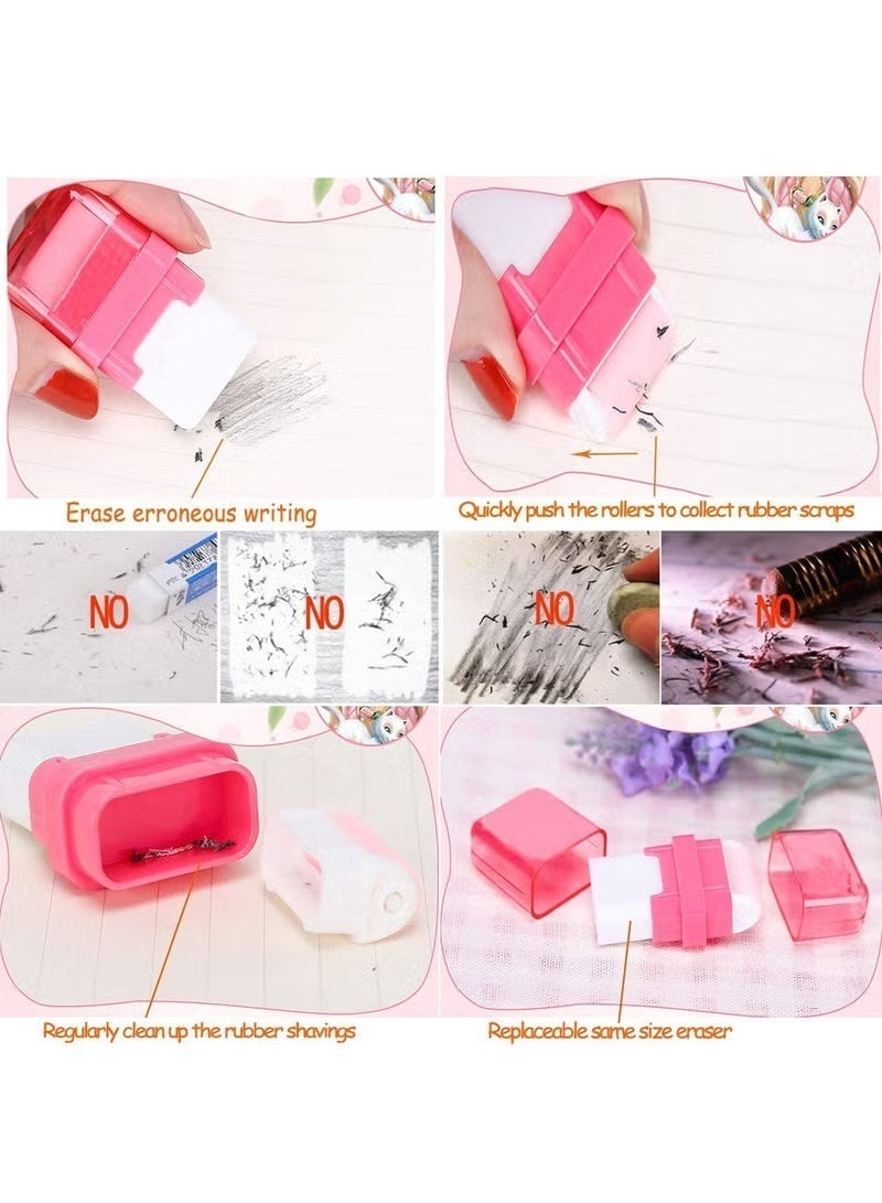 HPRT Erasers for Kids, 6 Pack, Roller Eraser with Dust Cleaning Roller, School Supplies, Cute Pencil Erasers for Girls Boys (3*5.8cm) - Image 4