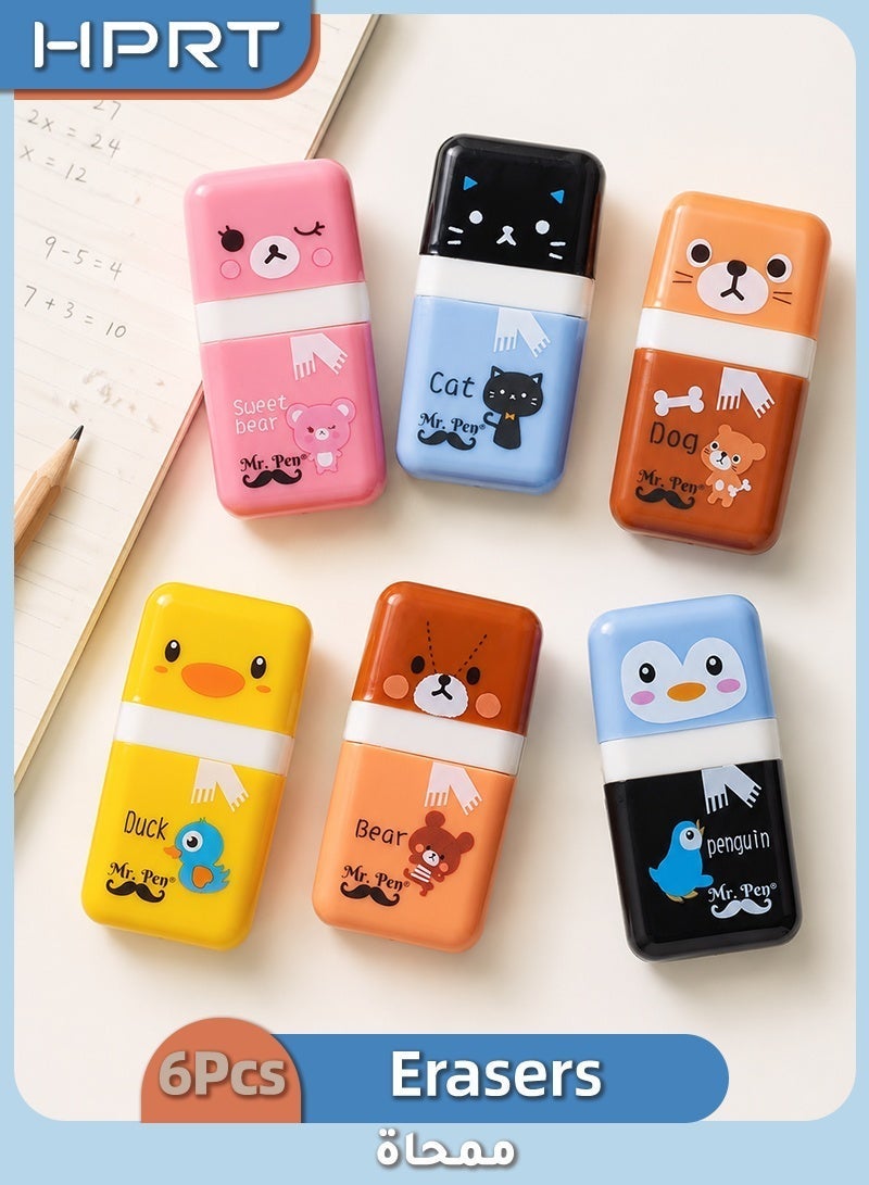 HPRT Erasers for Kids, 6 Pack, Roller Eraser with Dust Cleaning Roller, School Supplies, Cute Pencil Erasers for Girls Boys (3*5.8cm) - Image 1
