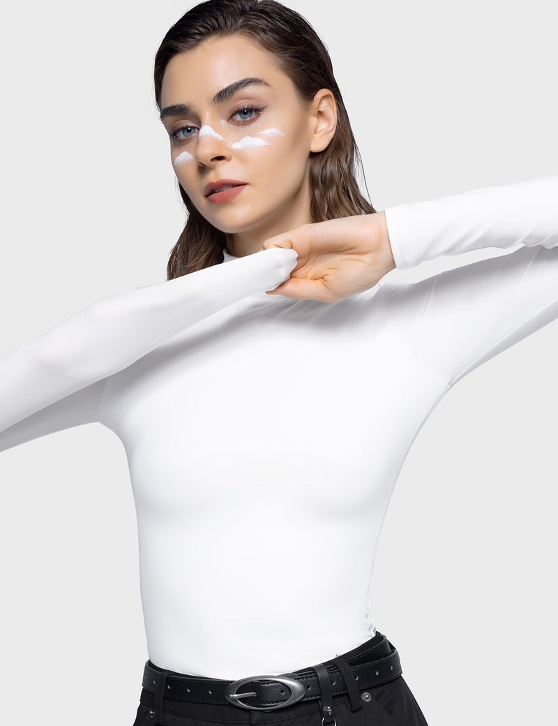 PUMIEY Long Sleeve Shirts for Women Turtleneck Slim Fit T Shirts Going Out Tops Basic Tee, Splashed White Small - Image 5