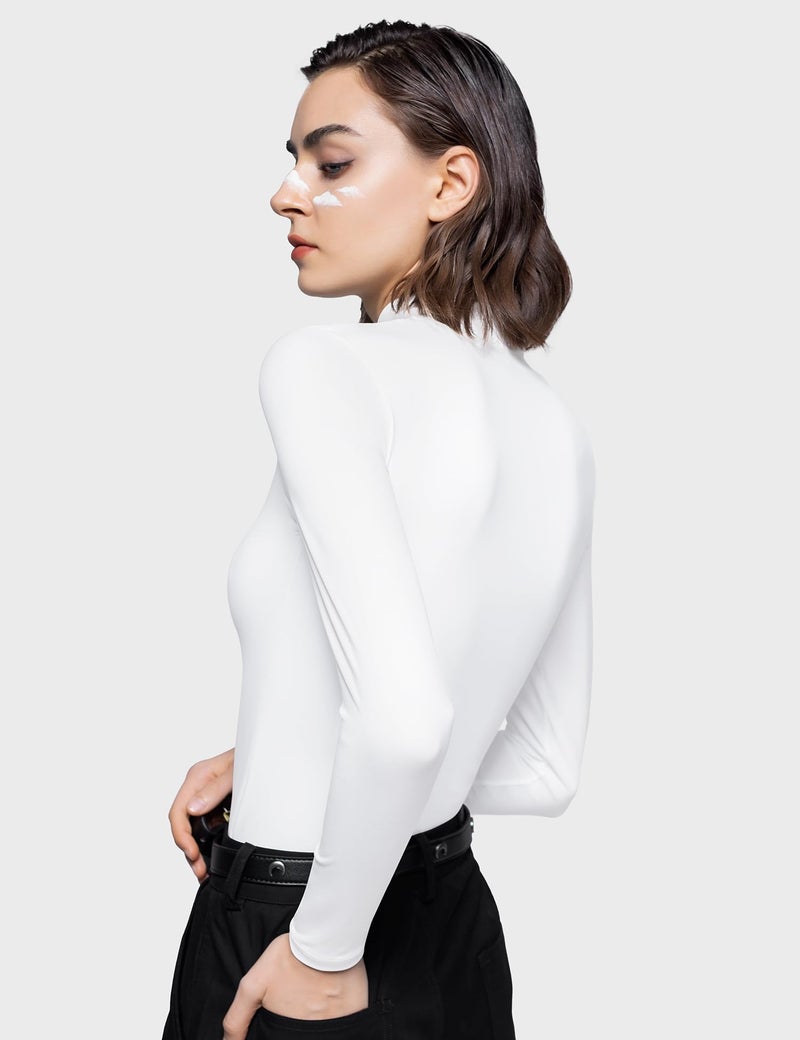 PUMIEY Long Sleeve Shirts for Women Turtleneck Slim Fit T Shirts Going Out Tops Basic Tee, Splashed White Small - Image 4