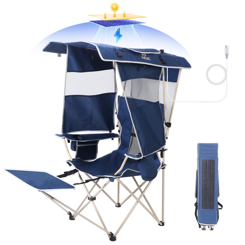 Nice C Chair with Canopy, Umbrella Chair, Chairs with Shade, Sports Chairs, USB, Type-C&DC Charging Cable Included, 30W Solar Panels, Removable Footrest&Cooler Bag (1 Navy) - Image 1