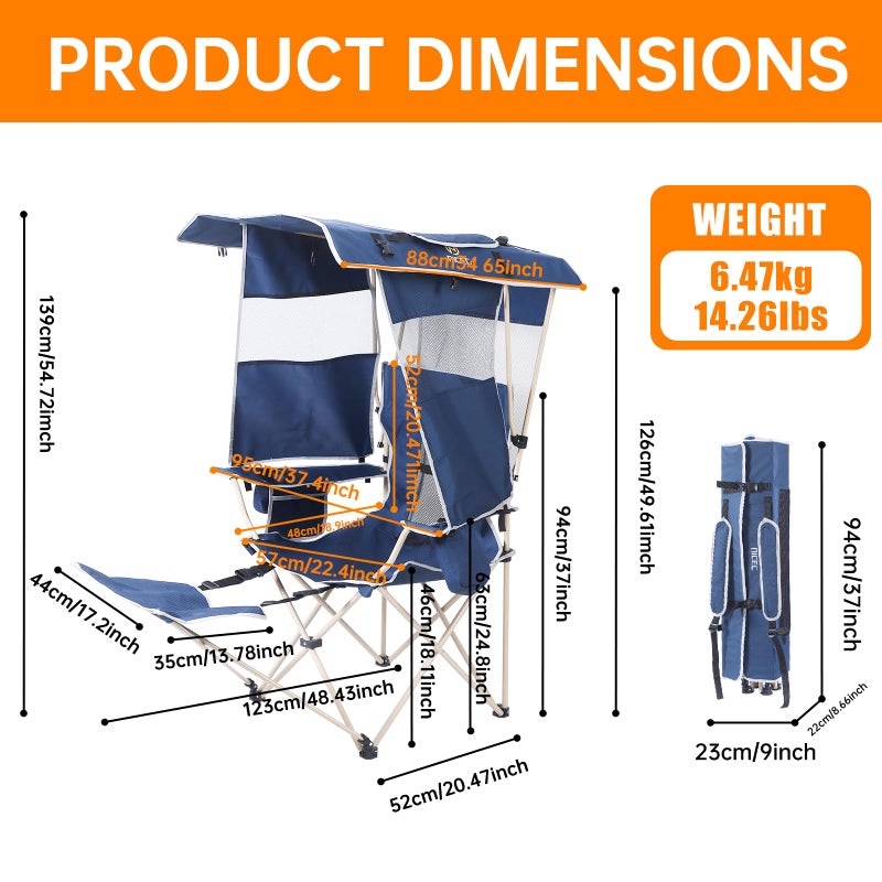 Nice C Chair with Canopy, Umbrella Chair, Chairs with Shade, Sports Chairs, USB, Type-C&DC Charging Cable Included, 30W Solar Panels, Removable Footrest&Cooler Bag (1 Navy) - Image 3