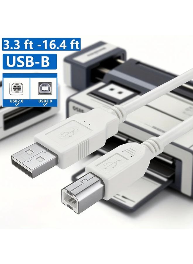 كابل طابعة USB A إلى B، بطول 118 إنشًا، أبيض، عالي السرعة، مناسب لمعظم الطابعات - Image 1