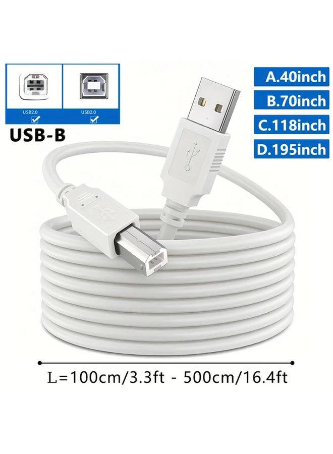 كابل طابعة USB A إلى B، بطول 118 إنشًا، أبيض، عالي السرعة، مناسب لمعظم الطابعات - Image 2