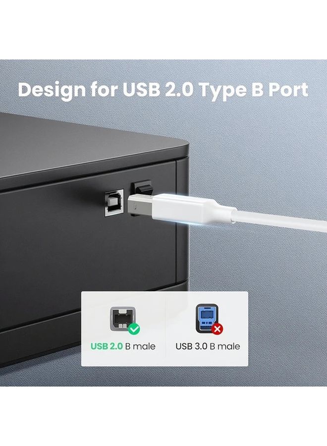 كابل طابعة USB A إلى B، بطول 118 إنشًا، أبيض، عالي السرعة، مناسب لمعظم الطابعات - Image 3