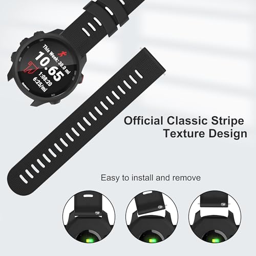 Tobfit 20mm Straps Compatible with Garmin Forerunner 165/165 Music, Forerunner 55/158,245/245 Music, 645/645 Music Band for Women Men, Silicone Strap for Garmin Watch-Black - Image 4