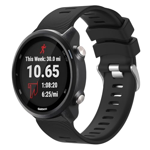 Tobfit 20mm Straps Compatible with Garmin Forerunner 165/165 Music, Forerunner 55/158,245/245 Music, 645/645 Music Band for Women Men, Silicone Strap for Garmin Watch-Black - Image 1