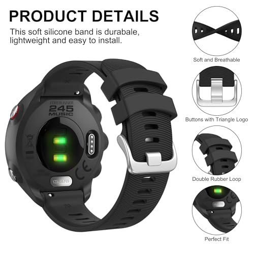 Tobfit 20mm Straps Compatible with Garmin Forerunner 165/165 Music, Forerunner 55/158,245/245 Music, 645/645 Music Band for Women Men, Silicone Strap for Garmin Watch-Black - Image 2