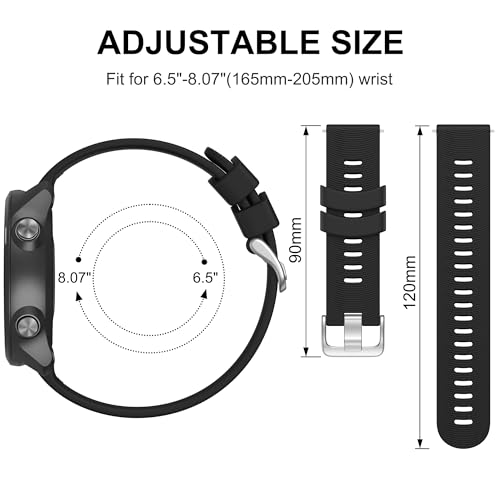 Tobfit 20mm Straps Compatible with Garmin Forerunner 165/165 Music, Forerunner 55/158,245/245 Music, 645/645 Music Band for Women Men, Silicone Strap for Garmin Watch-Black - Image 3