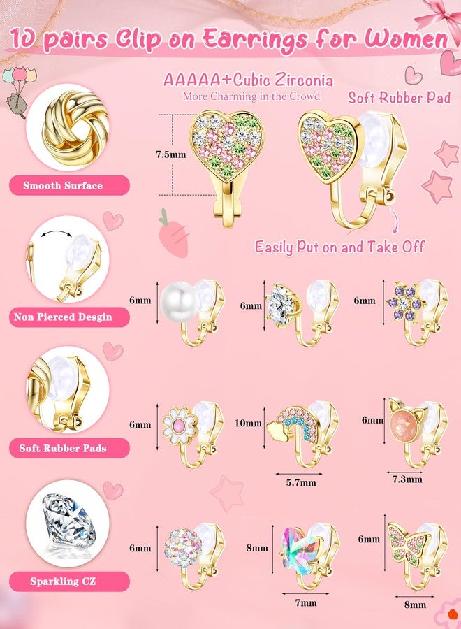 THUNARAZ Gold Clip On Earrings for Women Comfortable Non Pierced Pearl CZ Twist Heart Flower Butterfly Clip Earrings Set Hypoallergenic Fake Clip on Stud Earrings Jewelry G - Image 5