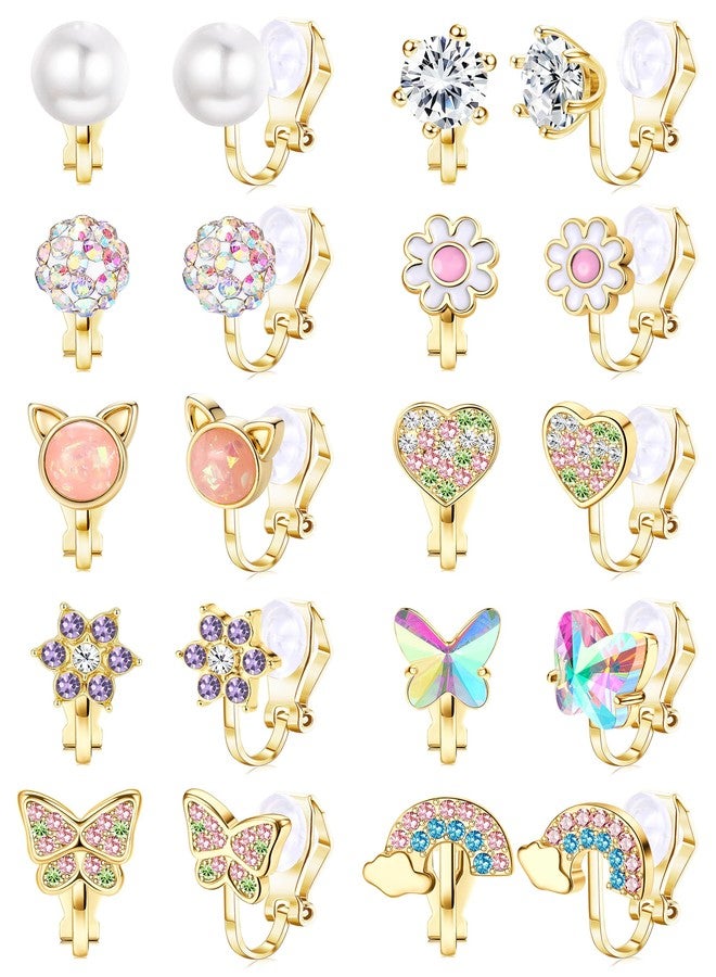 THUNARAZ Gold Clip On Earrings for Women Comfortable Non Pierced Pearl CZ Twist Heart Flower Butterfly Clip Earrings Set Hypoallergenic Fake Clip on Stud Earrings Jewelry G - Image 1