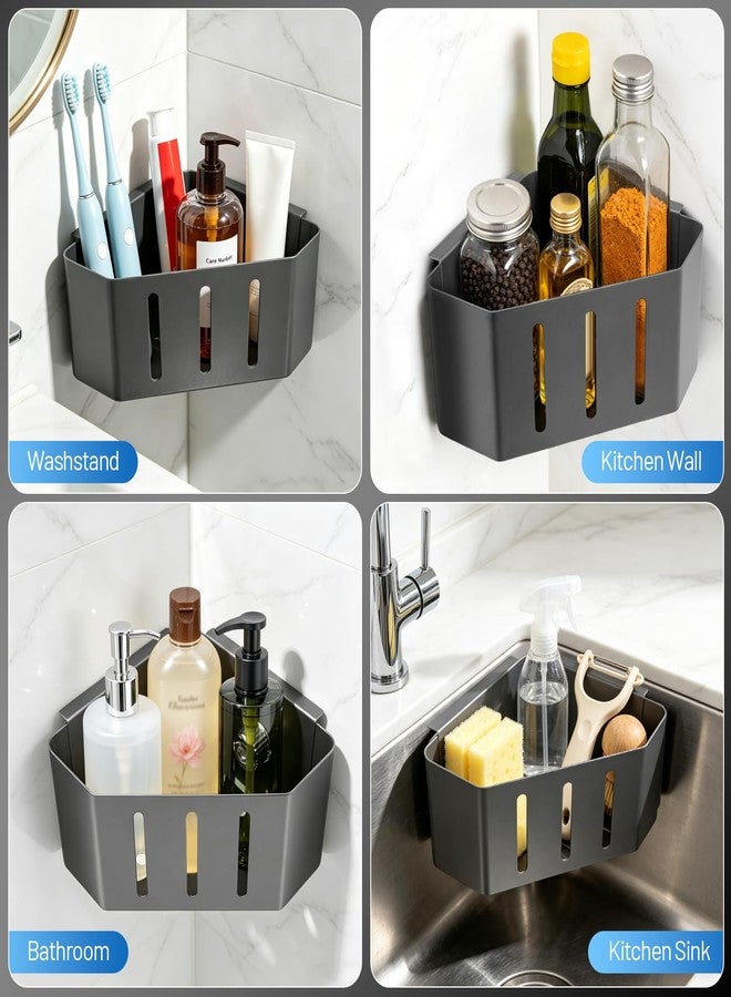 XSMNER Suction Cup Sponge Holder for Kitchen Sink, Heavy Duty Rustproof Carbon Steel Corner Sink Caddy with Drainage, Sink Sponge Holder with Suction Cups for Sponge, Brush, Scourer, Soap - Image 2