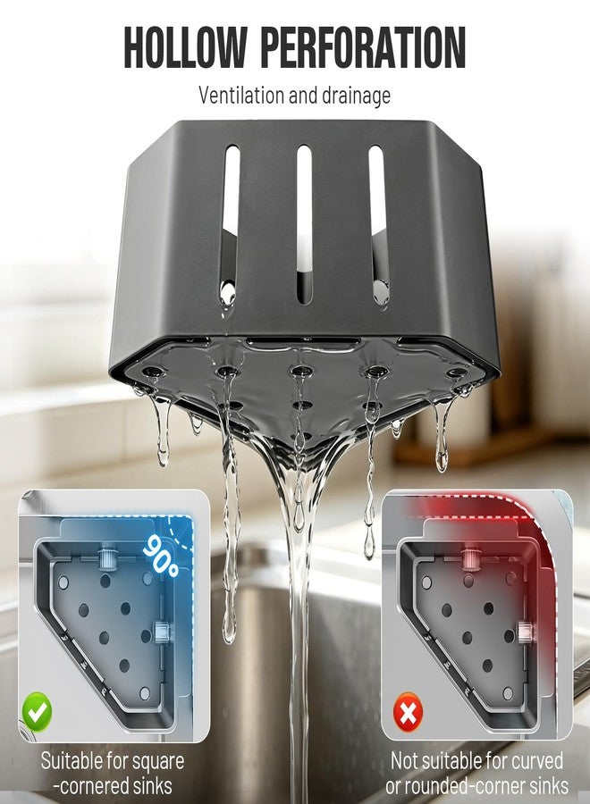 XSMNER Suction Cup Sponge Holder for Kitchen Sink, Heavy Duty Rustproof Carbon Steel Corner Sink Caddy with Drainage, Sink Sponge Holder with Suction Cups for Sponge, Brush, Scourer, Soap - Image 4