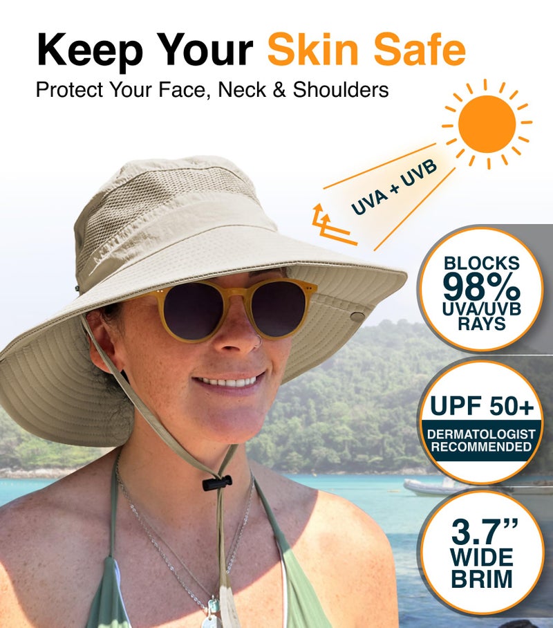 GearTOP Wide Brim Sun Hat for Womens and Mens Sun Hats - UV Protection Fishing Hat Safari Hat for Hiking Gardening & Beach Khaki - Image 2