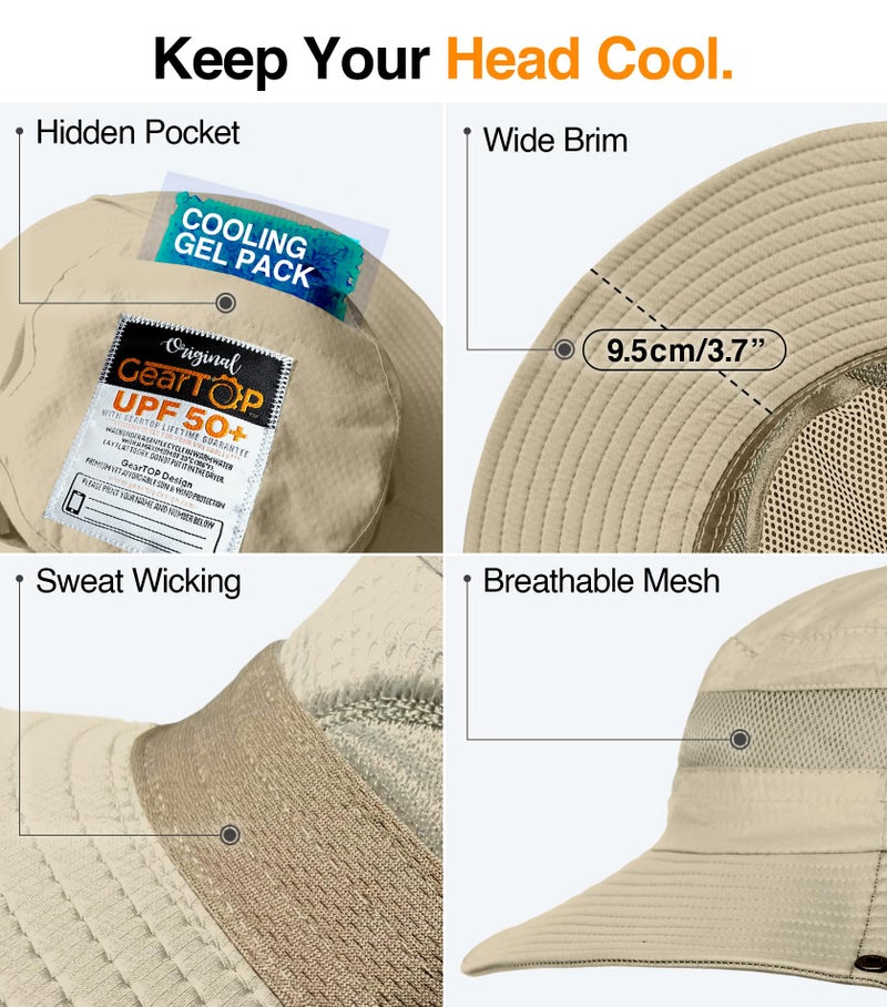 GearTOP Wide Brim Sun Hat for Womens and Mens Sun Hats - UV Protection Fishing Hat Safari Hat for Hiking Gardening & Beach Khaki - Image 3