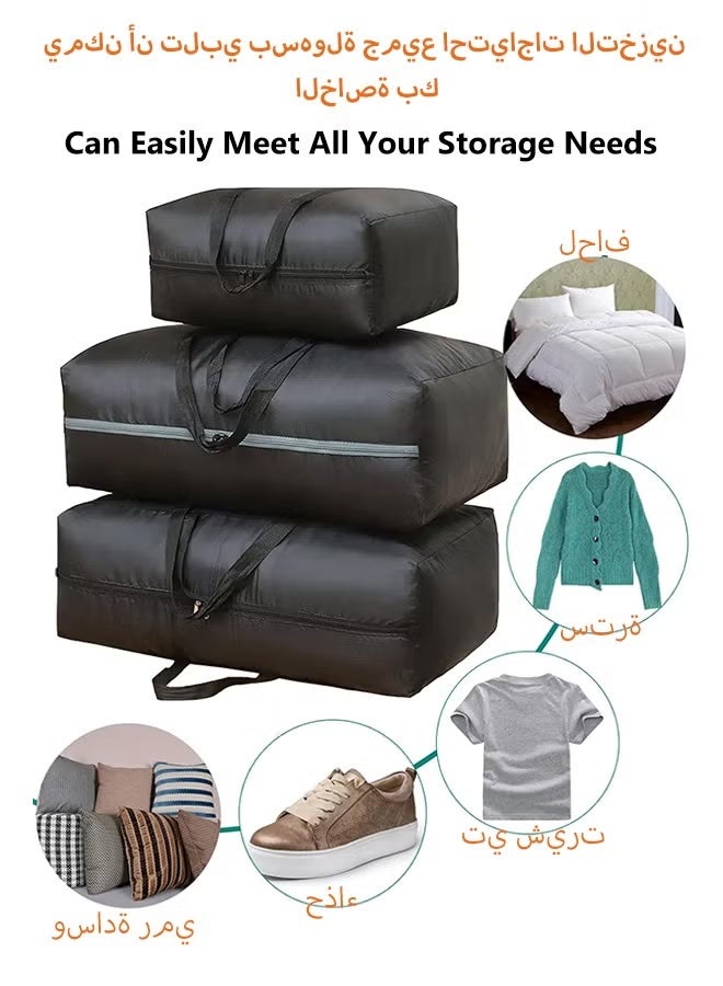 DUNISO 3 Pack Large Clothes Storage Bags | Moving Bags | Foldable Blanket Storage Bags for Organizing Bedroom, Closet, Comforter, Organization and Storage with Zip and Handle(Black) - Image 3