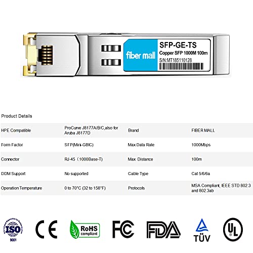 fiber mall SFP to RJ45 for HPE Aruba J8177D Procurve J8177C J8177A J8177B 1000BASE-T Mini-GBIC SFP Copper RJ-45 100m Transceiver Module Pack of 10 - Image 2