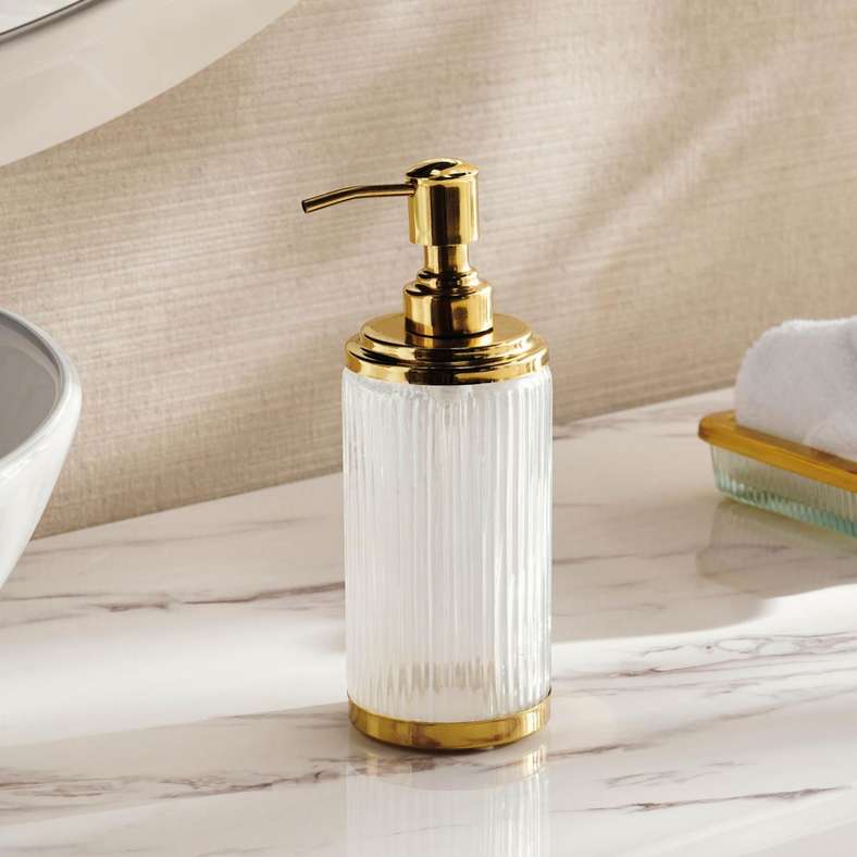 Pan Home موزع صابون زجاجي أستريد 7x7x19 سم - ذهبي - Image 1