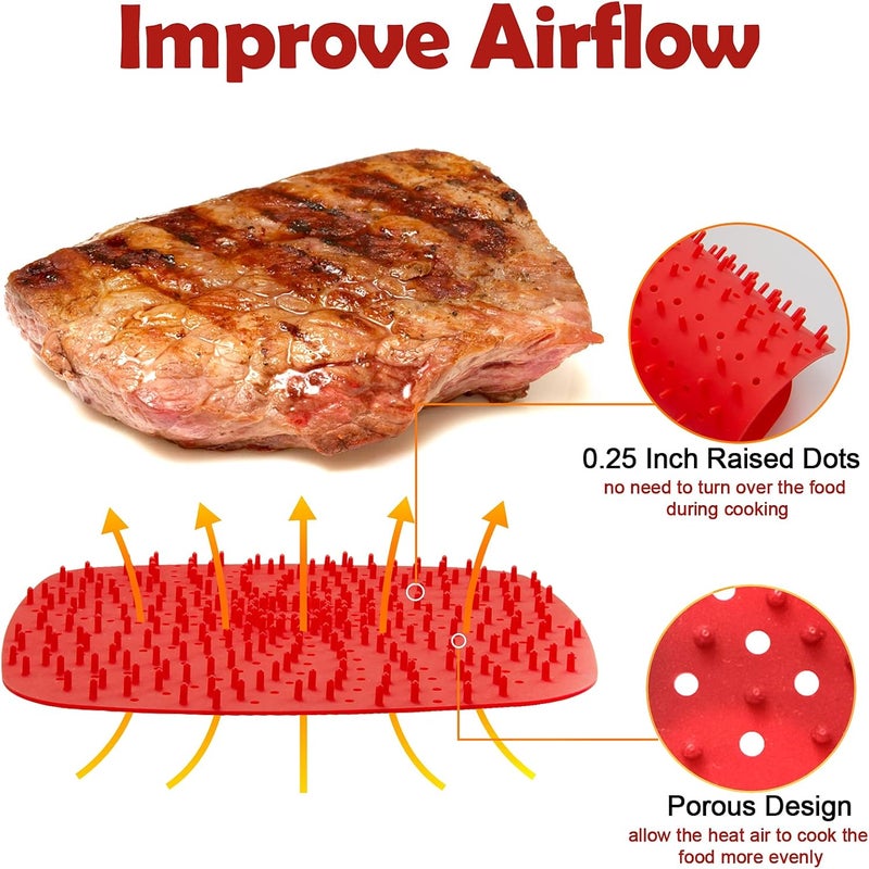 DEMEDO Upgrade Reusable Air Fryer Liners With Raised Silicone | Patented Product | BPA Free Non-Stick Mats | Tray Accessories | 2 Size Options 8 Inch Square - Image 2