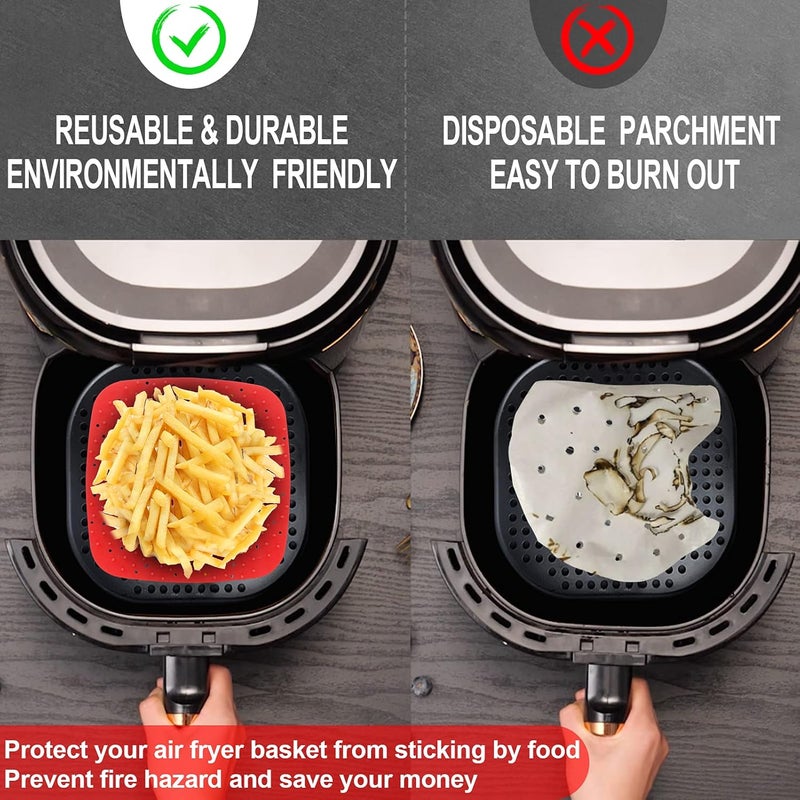 DEMEDO Upgrade Reusable Air Fryer Liners With Raised Silicone | Patented Product | BPA Free Non-Stick Mats | Tray Accessories | 2 Size Options 8 Inch Square - Image 3
