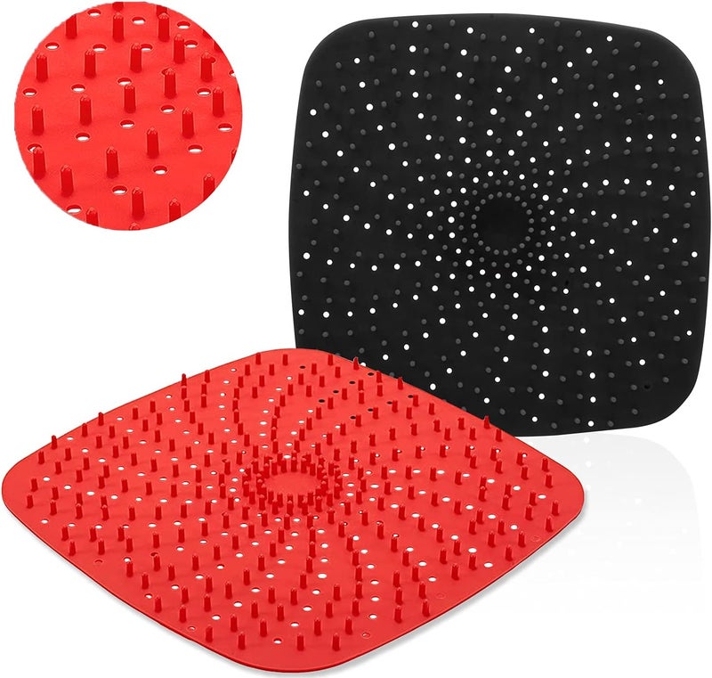 DEMEDO Upgrade Reusable Air Fryer Liners With Raised Silicone | Patented Product | BPA Free Non-Stick Mats | Tray Accessories | 2 Size Options 8 Inch Square - Image 1
