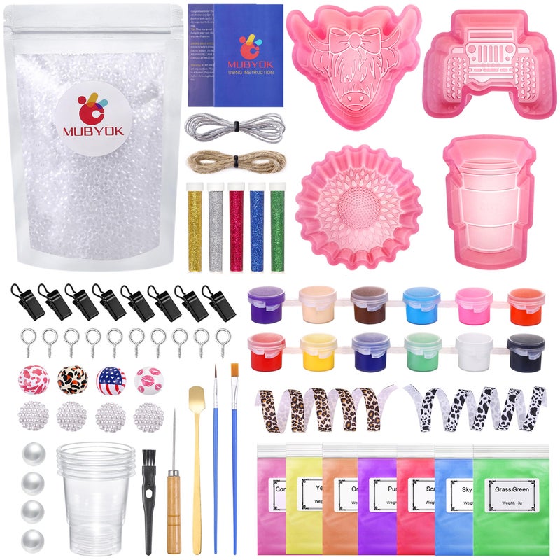 MUBYOK M140 85PCS Car Freshie Supplies Starter kit with Unscented Aroma Beads,Silicone Molds,Acrylic Paint,Mica Powder,Glitter and Accessories (Make 8 Freshies) - Image 1